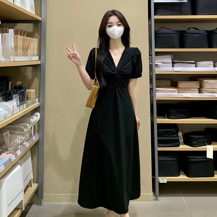 2024 Korean style casual all-match V-neck dress women's clothing