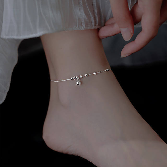Elegant simple round bead bell anklet niche design high-end all-match sweet foot accessories Qixi Festival girlfriend anklet