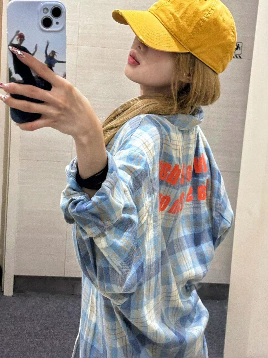 American Style Retro Trendy Brand Letter Print Long Sleeve Plaid Shirt High Street Hip Hop Couple Loose Shirt Jacket for Men and Women
