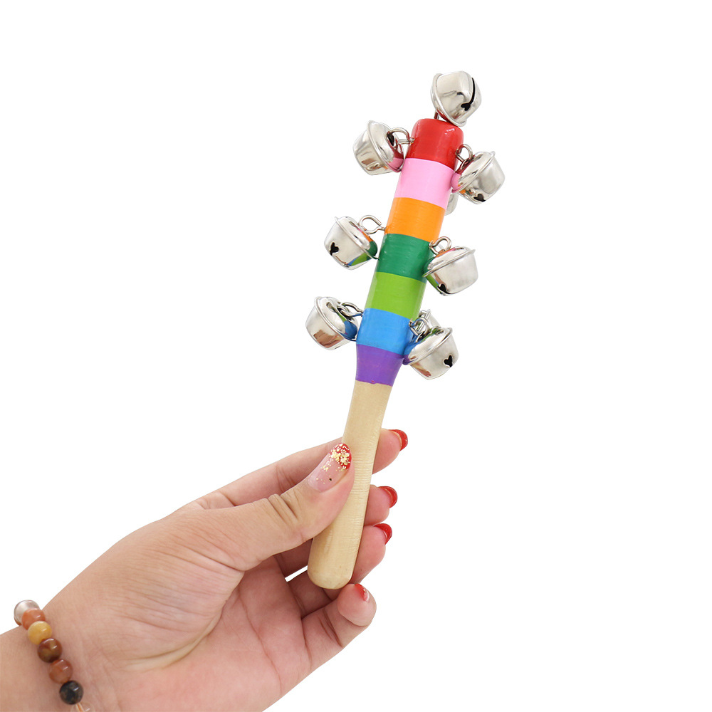 Cross-border supply of color wooden small vertical bell 10 bell bar bell children's early education percussion rainbow hand bell wholesale