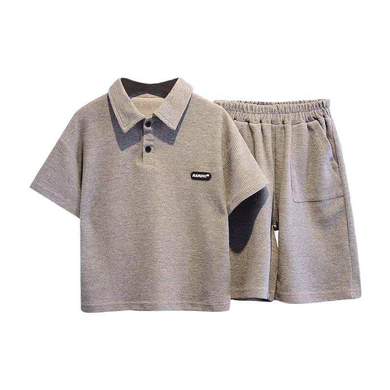Picture of Children's Summer 2023 New Summer Boys' Suit Korean-style Waffles Solid Color POLO Shirt Two-piece Fashionable Children's Wear