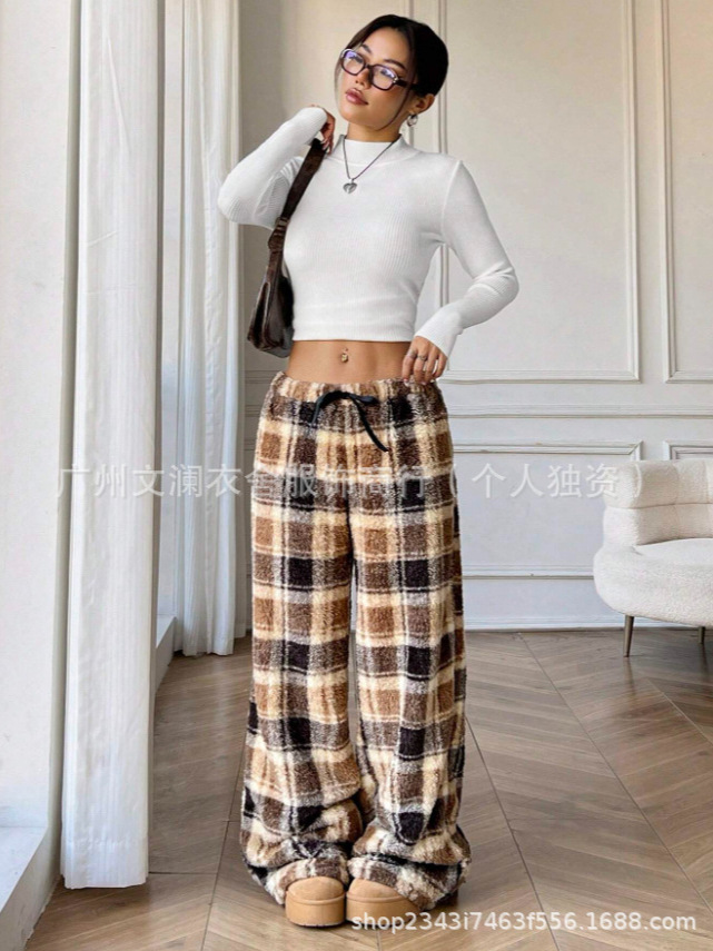 2025 Autumn/Winter New Amazon Cross-border Plaid Casual Plush Sleep Pants