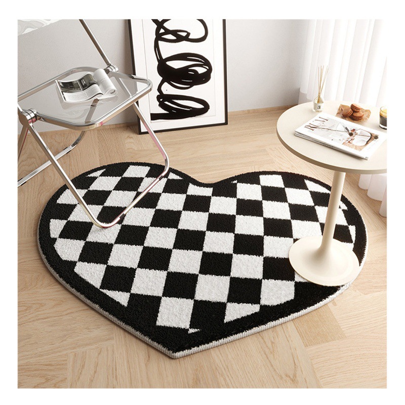ins Style Heart-shaped Household Bedroom Bedside Blanket Plush Cool-proof Non-slip Carpet Absorbent Easy-to-take-care Imitation Cashmere Carpet