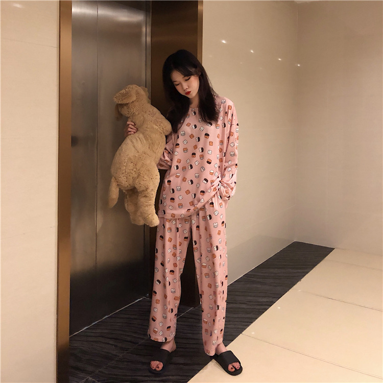 Picture of Wholesale spring and autumn winter pajamas women's thin long sleeve trousers cartoon cute wind small student home clothes suit