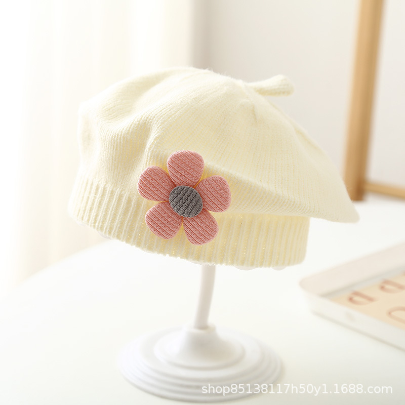 Picture of Baby hat autumn and winter baby girls' cute flower beret children's wool hat girls' knitted painter hat fashion