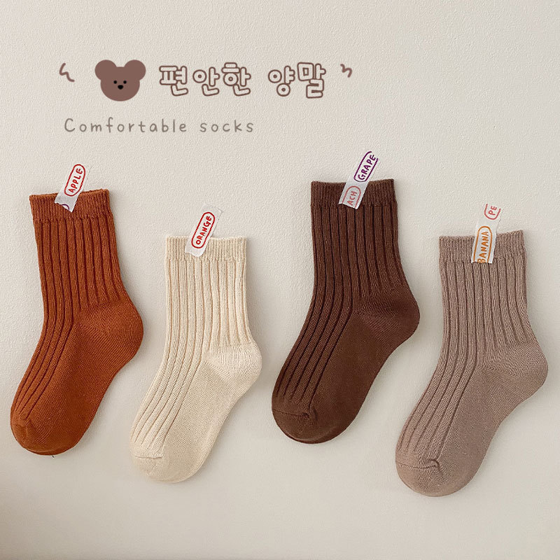 Picture of K-Style of Pure Color Girls' Socks Wholesale 25 New Spring & Fall Kidsren's Socks Baby Pile Socks Korean Mid-Tube Students