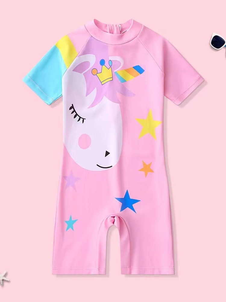 Picture of 2024 Girls' Swimsuit Cartoon Short Sleeve Children's One-Piece Swimwear for Ages 3-6 Boys' Swimwear Set with Cartoon Swim Cap