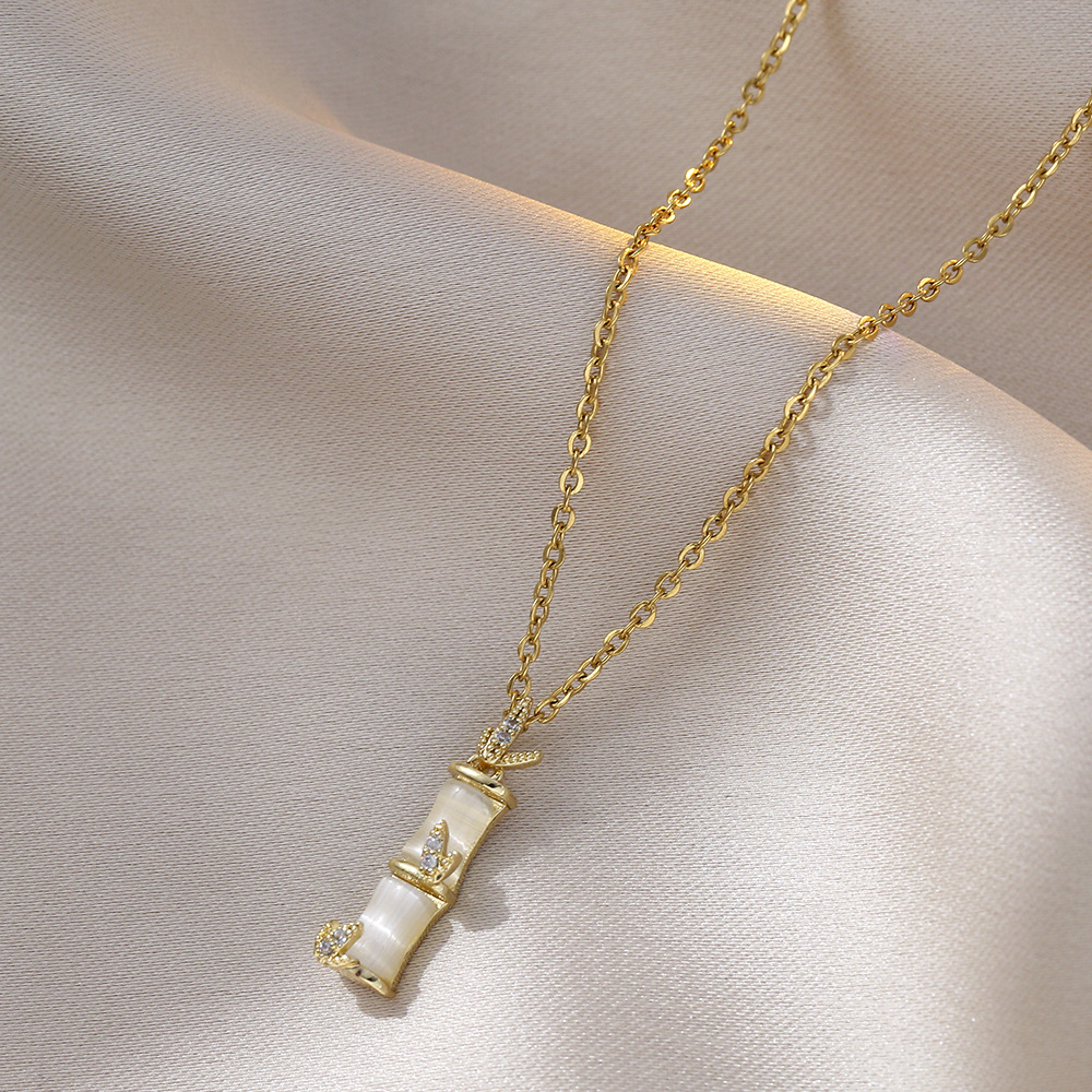Women's Japanese and Korean Style Retro Style Zircon Bamboo Necklace New Style Pendant Personalized Mori Style Simple Jewelry Clavicle Chain