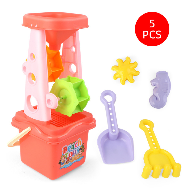 Picture of Children's Beach Toys 5-piece Hourglass Thickened Summer Water and Sand Tools Outdoor Beach Toy Set
