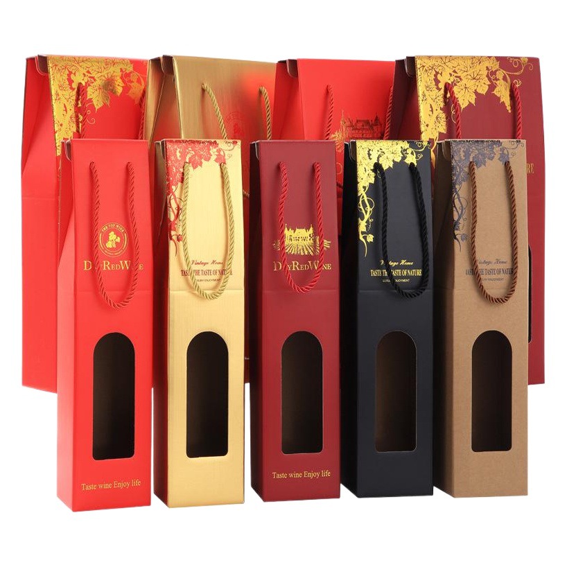 Spot bronzing red wine packaging handbag set gift carton grape rice wine single and double black card wine box system