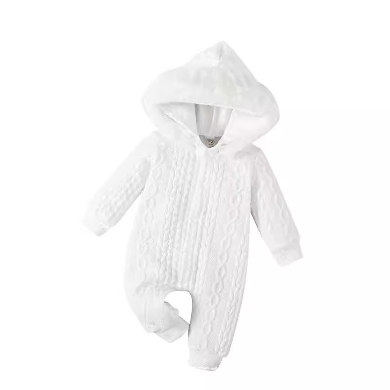 Cross-Border E-Commerce Specializes in Amazon Temu Newborn Onesies, Autumn and Winter Hooded Pure Color Rompers