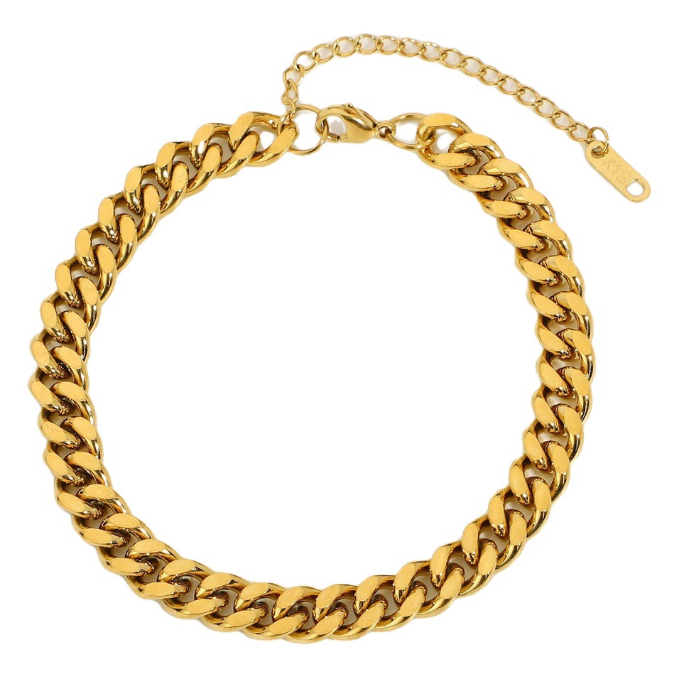 European and American fashion anklet INS popular online hip-hop personality Cuban anklet female 316L stainless steel foot accessories