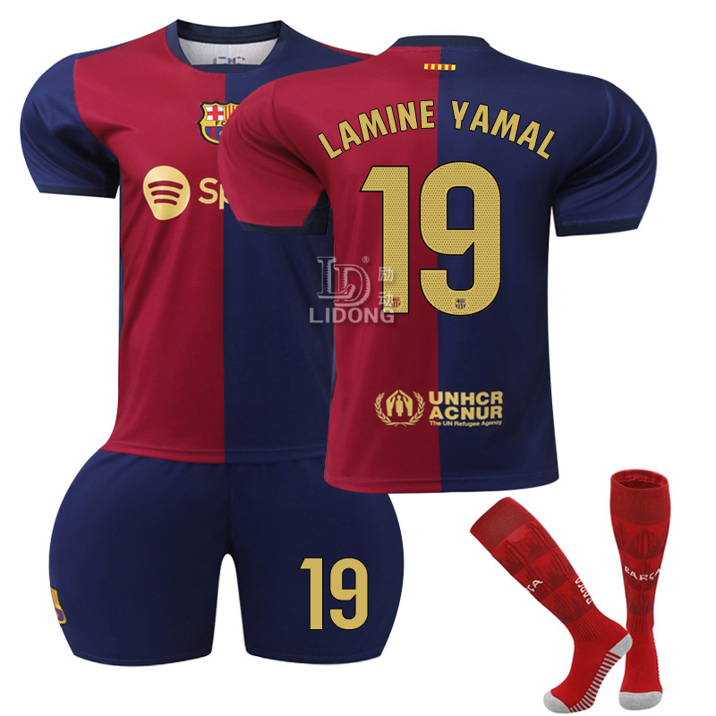 2425 Barcelona Home Football Uniform No. 9 Lewan No. 19 Amazon Gold Number Export Model Supply Large Quantity in Stock