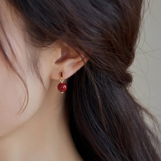 Purple Cinnabar Earrings Chinese Retro Simple Elegant Light Luxury New Year Red Earrings Girl Gift Elegant Red Zircon