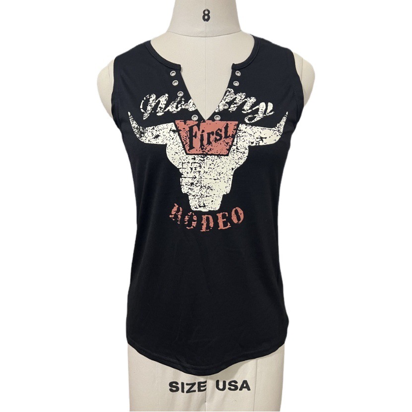 Cross-Border Independent Station Export Women's Clothing Amazon European and American Popular Fun Letter Printed Vest V Neck Sleeveless T-Shirt