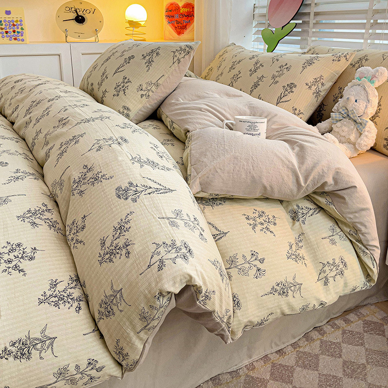 Picture of Category a Maternal and Infant Grade Small Fresh Floral Xiaozhu Cotton Quilt Cover Single Piece Skin-Friendly Washed Cotton Thickeneded Quilt Cover Wholesale