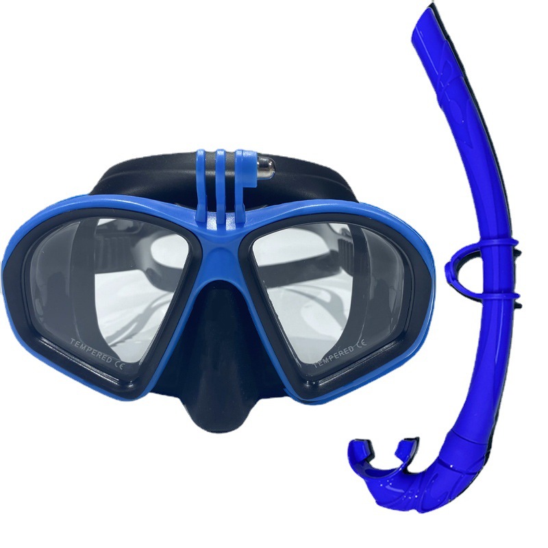 Adult new gopro tempered glass silicone diving goggles full dry snorkel snorkeling set with bracket