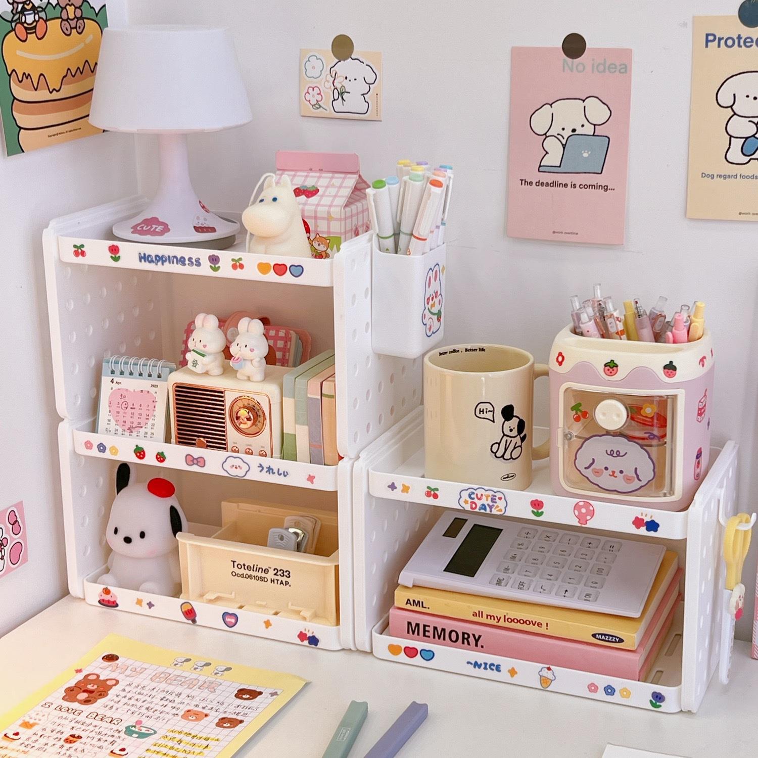 Picture of Tengyi Premium Desktop Double-Layer Storage Rack Non-Print Wind Cave Board Hook Pen Holder Office Storage Finishing Rack