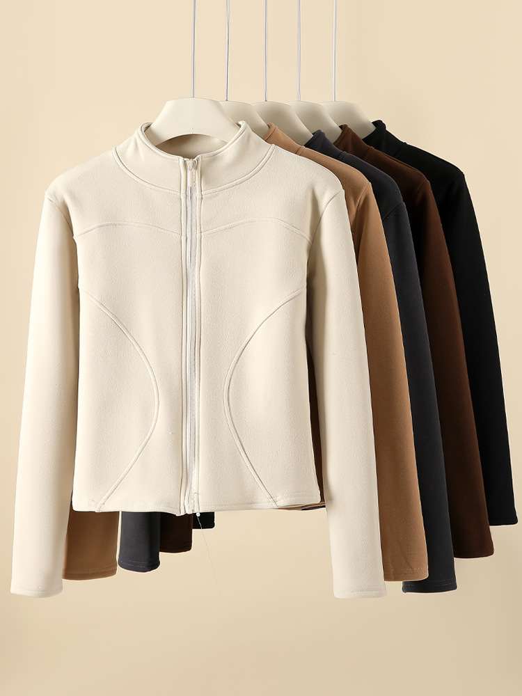 Picture of H119 Strictly Selected Koala Velvet Jacket Sports Women's Autumn and Winter New Vertical Collar Double Arc Curve Tight Top Zipper Cardigan