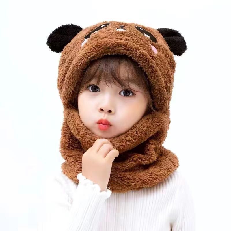 Picture of Children's hat wholesale autumn and winter boys and girls ear protection cap scarf one cute baby cap plus Velvet Ear cotton cap
