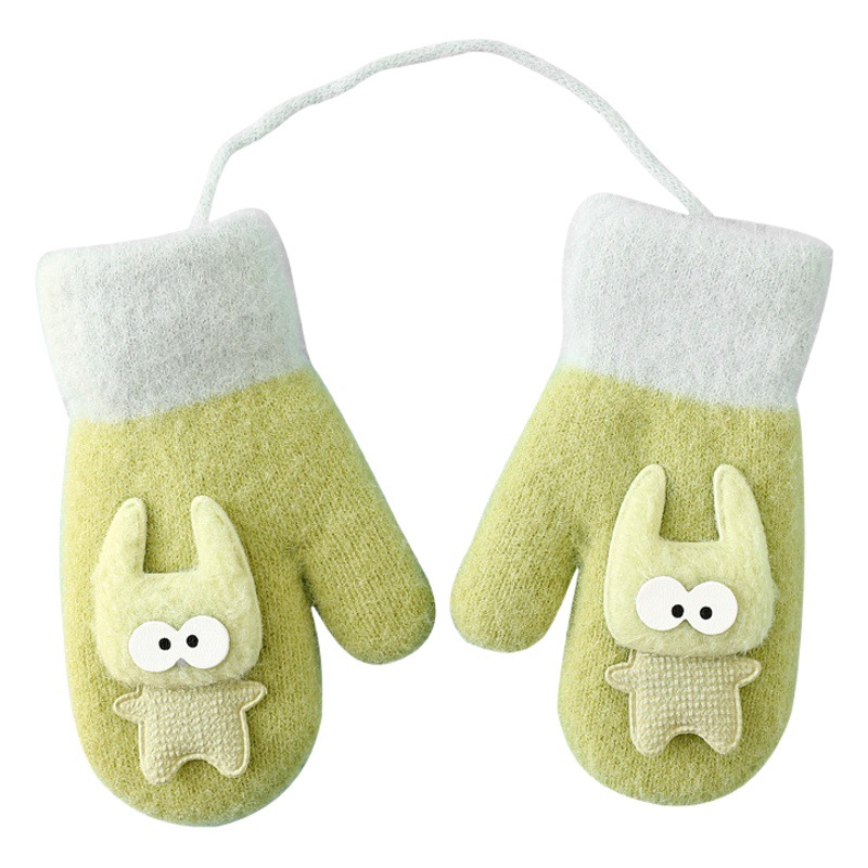 Manufacturer Winter Mittens Cartoon Cute Thickened Velvet Cold-Proof and Warm Halterneck Knitted Children's Gloves for Boys and Girls