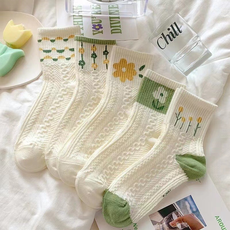 Socks Spring and Summer Women's Mid-Calf New Ins Trendy Japanese Style Fresh Flower Mid-Waist Student Korean Style Women's Stockings