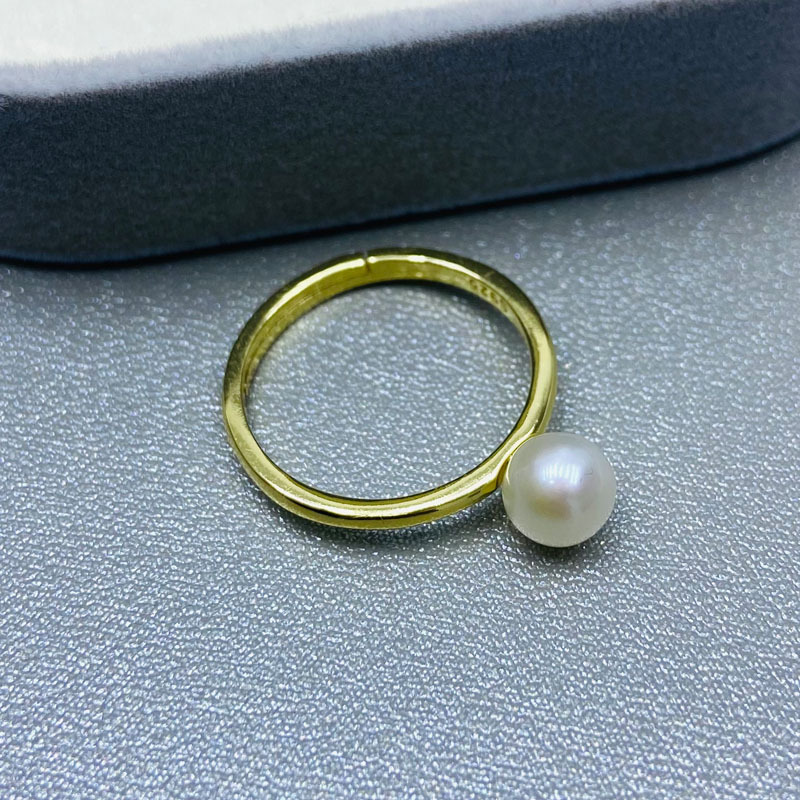 Picture of 2023 freshwater pearl strong light 6-7mm round basically flawless S925 Silver small fresh opening adjustable ring