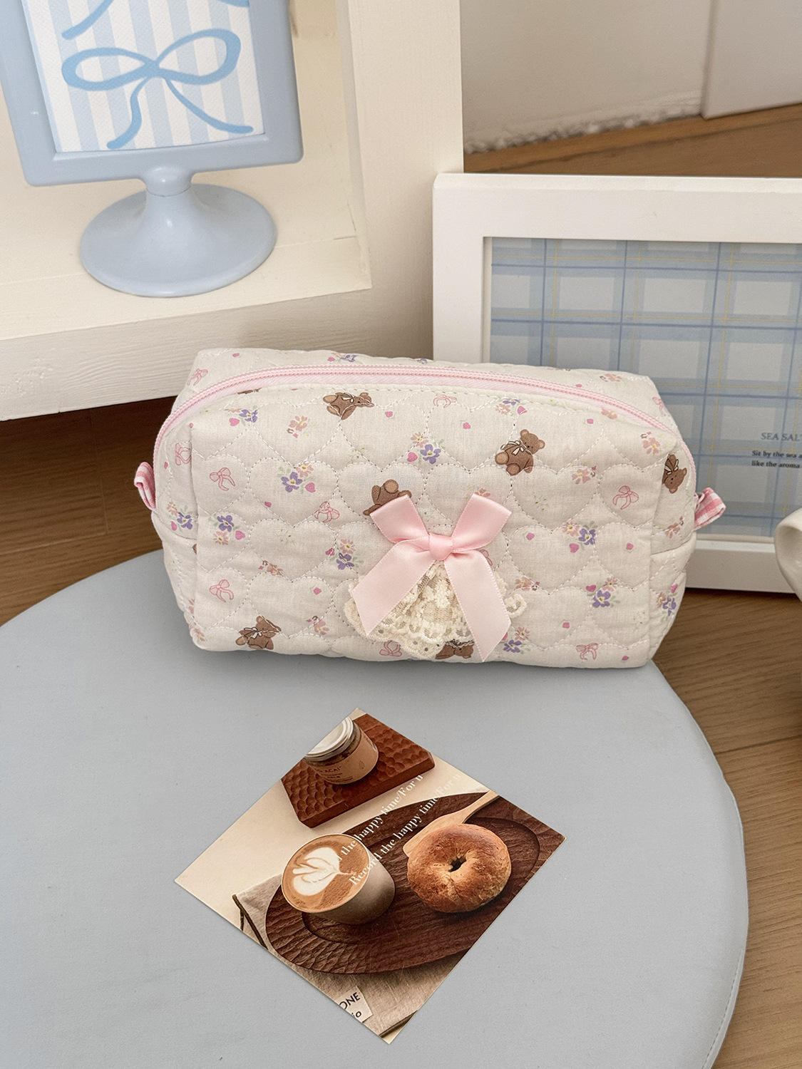 Picture of Cross-Border Bear Sweetheart Cosmetics Bag New Quilted Cute Ins Style High-Looking Large-Capacity Student Universal Pencil Case