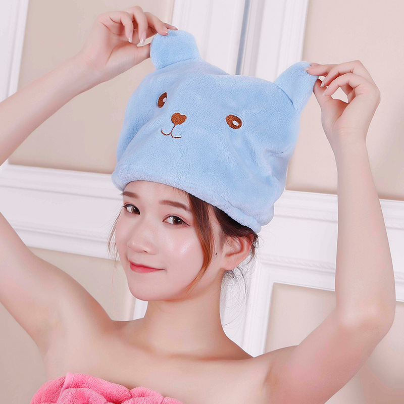 Picture of Korean version of thick coral velvet embroidery bear dry hair cap cute cartoon super absorbent quick-drying dry hair towel wholesale