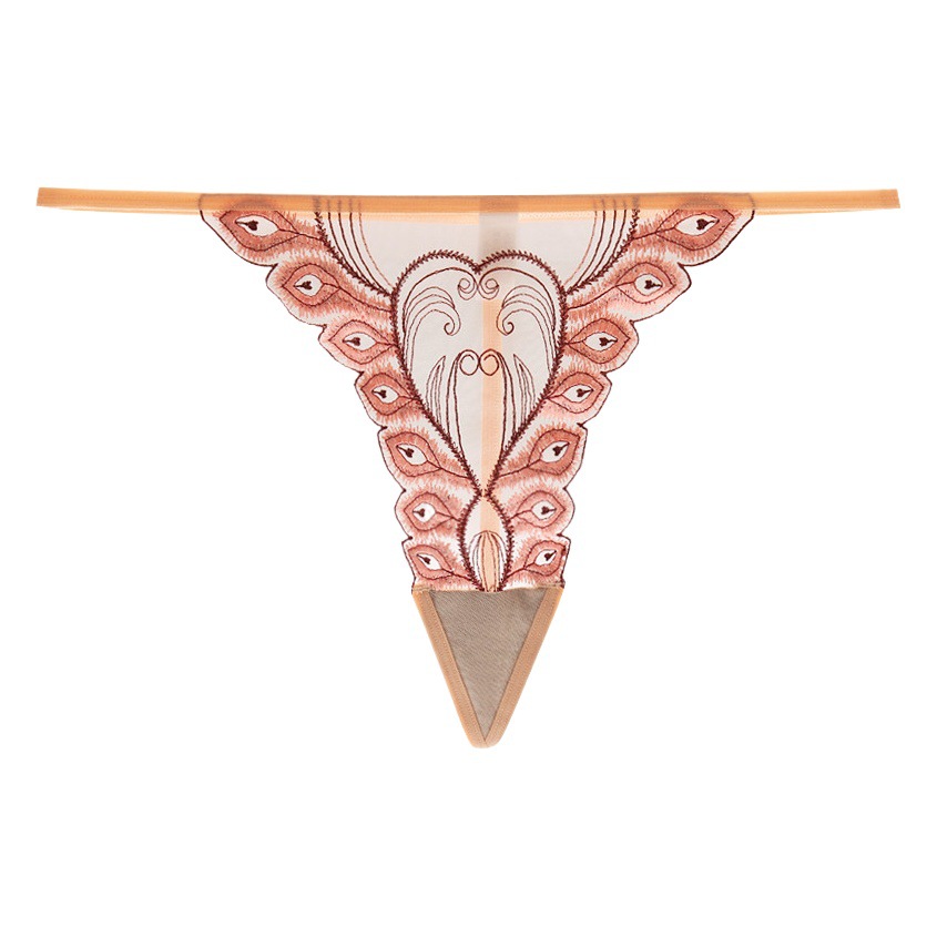 Sexy Transparent Japanese Style G-string Women's Low Waist Hot One Line Traceless Lace Underwear Feather Embroidered T Pants