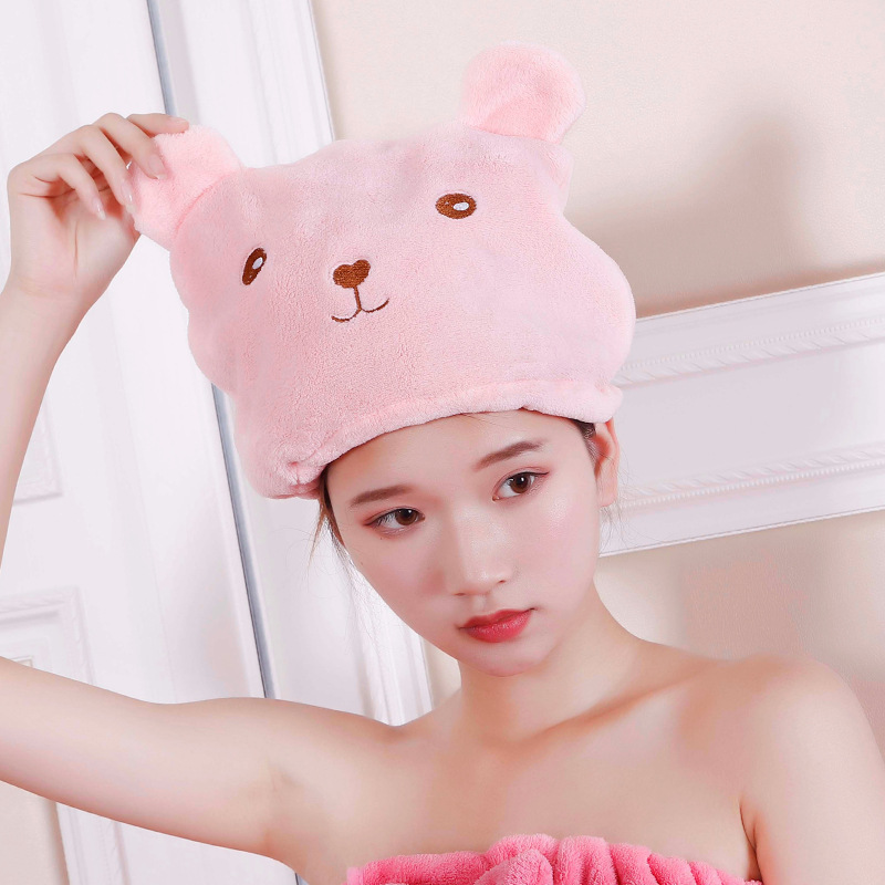 Picture of Korean version of thick coral velvet embroidery bear dry hair cap cute cartoon super absorbent quick-drying dry hair towel wholesale