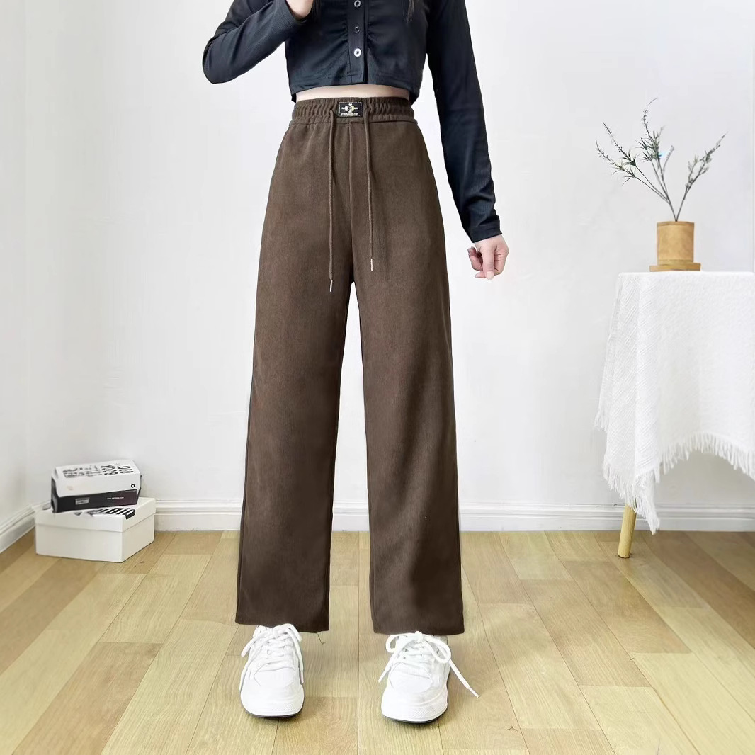 Picture of Mole Velvet Straight-Leg Pants for Women, New Autumn Style, Comfortable, Casual, Loose Fit, Elastic Waist, Versatile High-Waisted Wide-Leg Pants