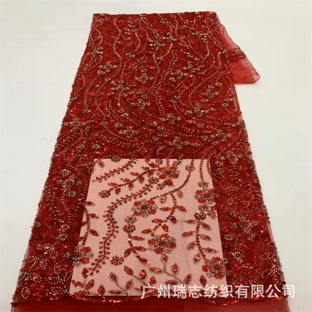 Picture of Full-Width Sequin Embroidered Fabric Lace Ethnic Lace Fashion Banquet Dress Fabric Embroidery Lace