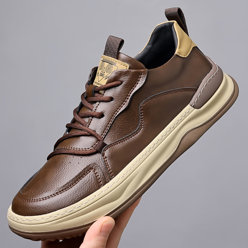 Men's Shoes Autumn New Soft Sole Trendy Shoes Breathable European Station Fashion All-match Brown Retro Soft Leather Casual Sneakers