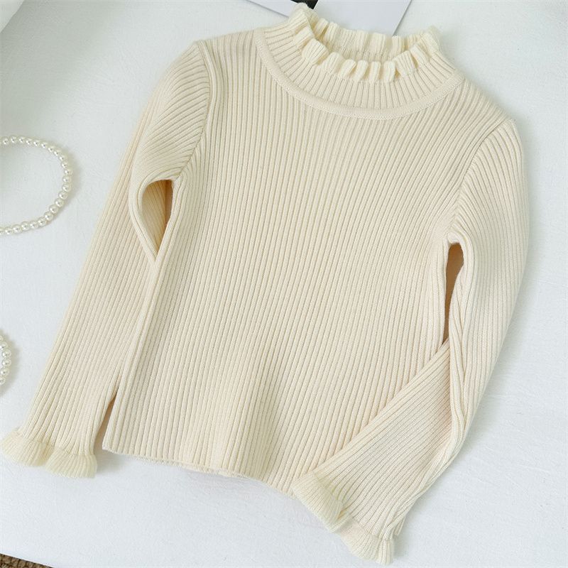 New 2025 Season Korean Style Versatile Sweater for Young Children, Solid Color Baby Girl Casual High-Elastic Base Sweater Trendy
