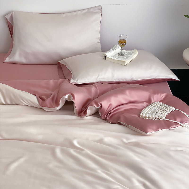 Picture of Summer Light Luxury Solid Color Ice Silk Four-piece Set Class A Cool Bed Sheet Quilt Cover Dormitory Three-piece Set Bed Cover Gift for Hair 4