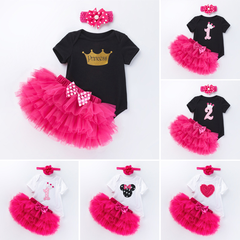 Picture of Cross-border Children's Wear Baby Birthday Dress Black and White Short-sleeved Climbing Dress Princess Dress suit Summer Baby One-year-old Party Dress