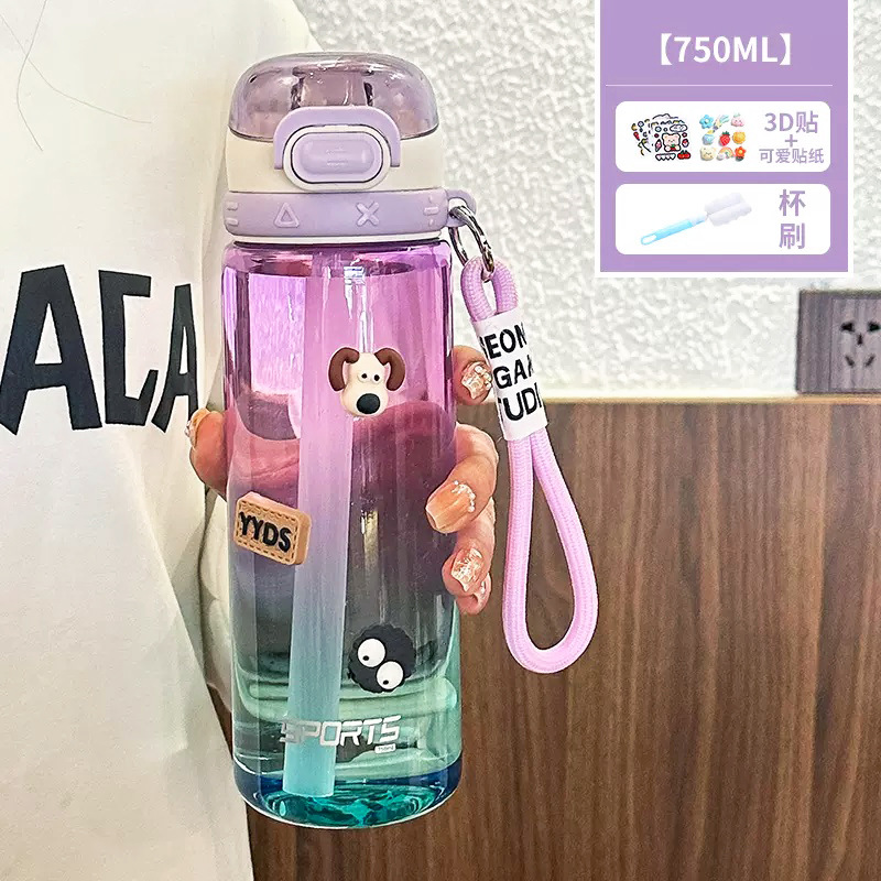 Picture of Simple Water Cup New Sports High-value Plastic Water Bottle Gradient Color Portable Student Summer Girl Suction Cup