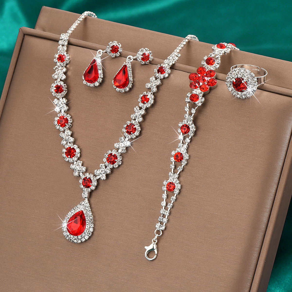 Picture of Fashion European and American new jewelry high-grade crystal gem women's water drop necklace stud earrings bracelet ring