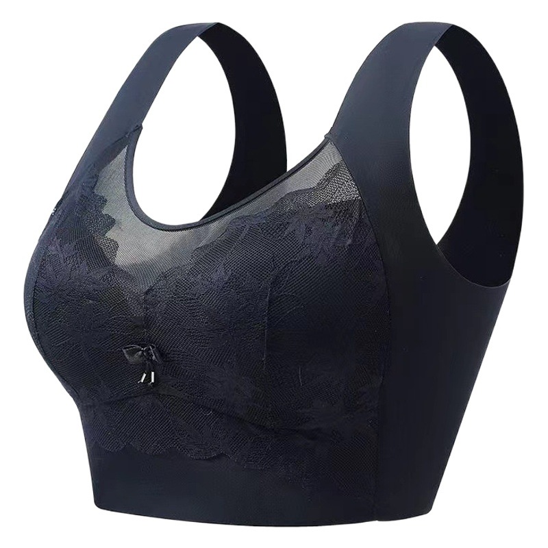 Plus Size Women's Wireless Lace Push-Up Adjustable Bra with Side Support, Anti-Slip, Bandeau Style, Comfortable and Breathable