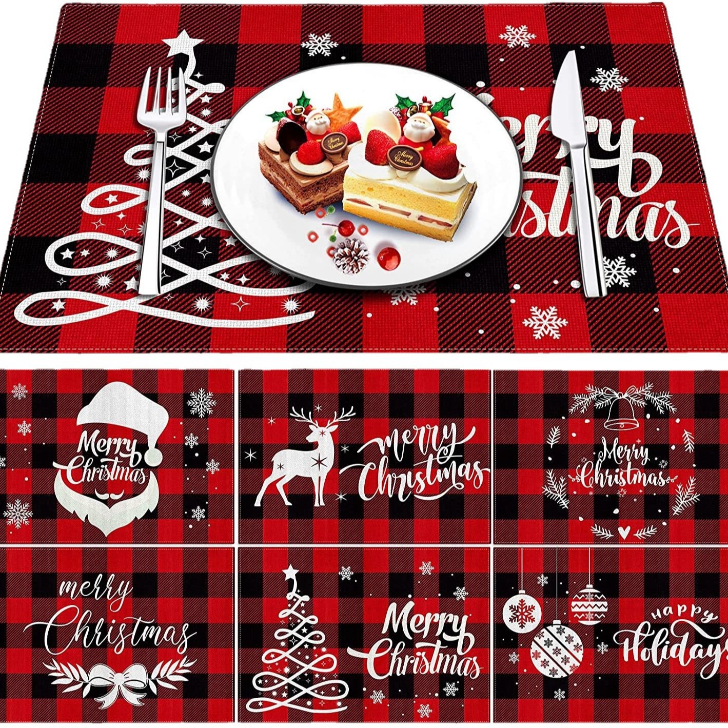 Picture of Christmas Placemat Scandinavian Style English Letter Napkin Western Restaurant Tablecloth Single Layer Linen Insulation Mat Table Mat