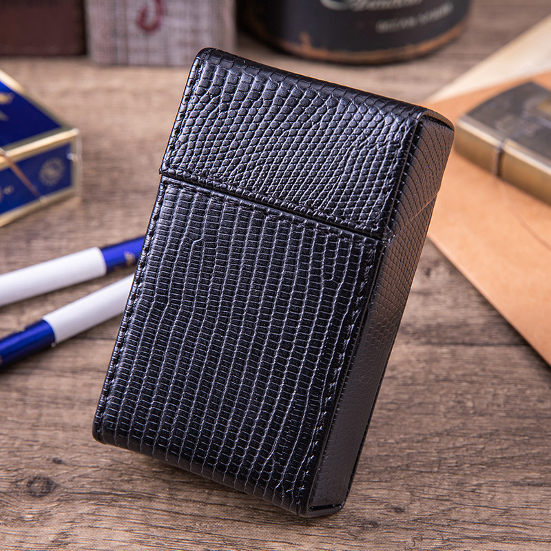 Picture of Pu Leather Flip-Top 20-Pack Thick Cigarette Box Creative Stylish Moisture-Proof Leather Men's Cigarette Box Manufacturer Wholesale