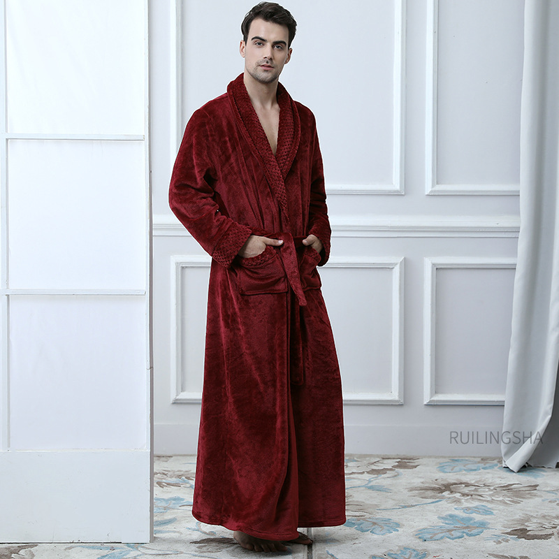 Picture of Couple Autumn and Winter Thickeneded Warm Flannel Nightgown Women's Long Men's Large Size Coral Velvet Bathrobe Zipper Pajama Dress
