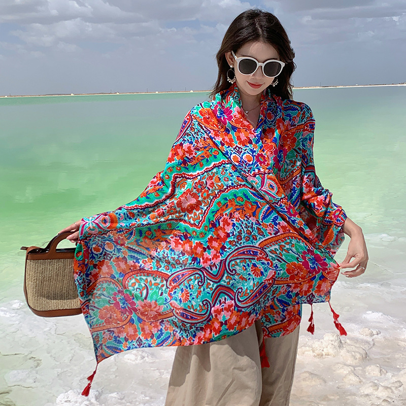 Picture of Summer Outdoor Leisure Comfortable Breathable Scarf Ethnic Style Vacation Cloak Beach Seaside Photo Play Large Shawl