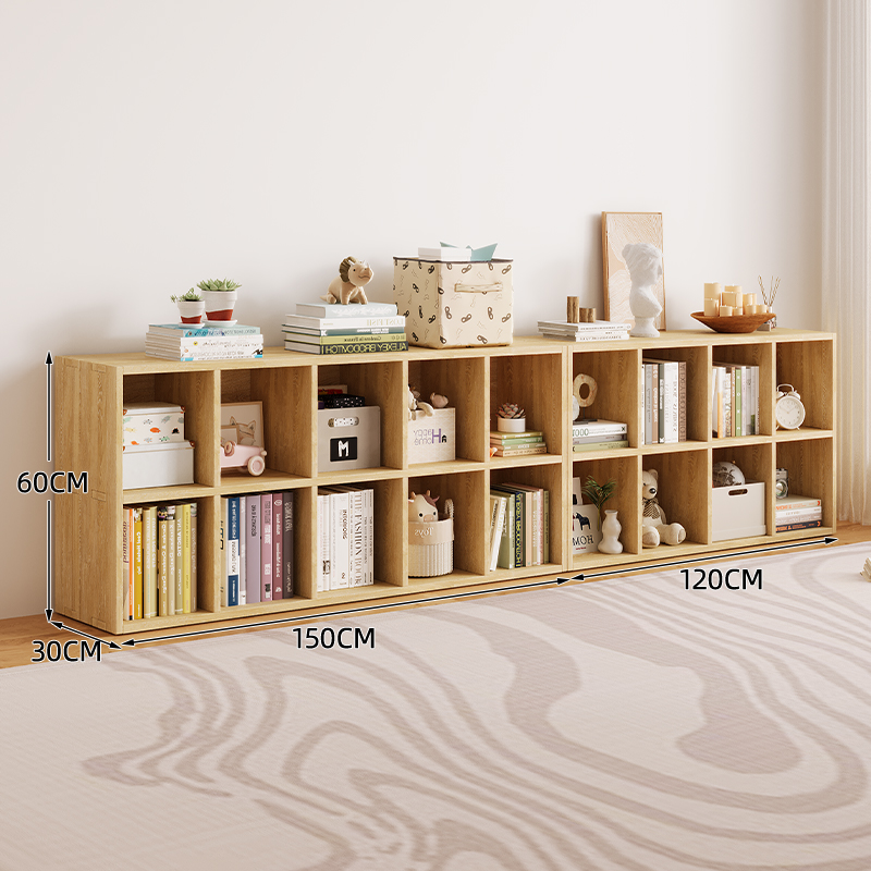 Picture of All Solid Wood Bookshelf Storage Rack Floor-Standing Wall-Mounted Combination Grid Cabinet Living Room Pine Storage Storage Low Home Bookcase