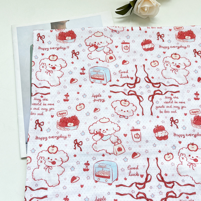 Apple Puppy Maternal and Infant Grade Double-Layer Gauze Fabric Digitally Printed Cotton Fabric Baby Clothing Pajamas Fabric