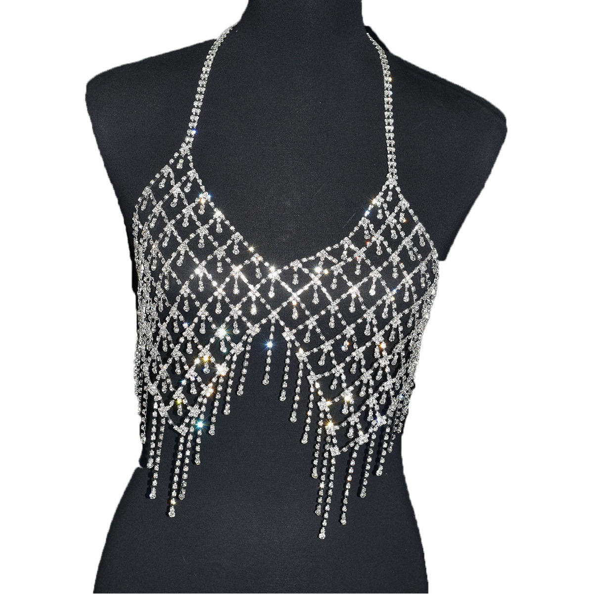 Luxury tassel rhinestone Bra chain shiny body chain jewelry stage performance swimsuit accessories Bra chain
