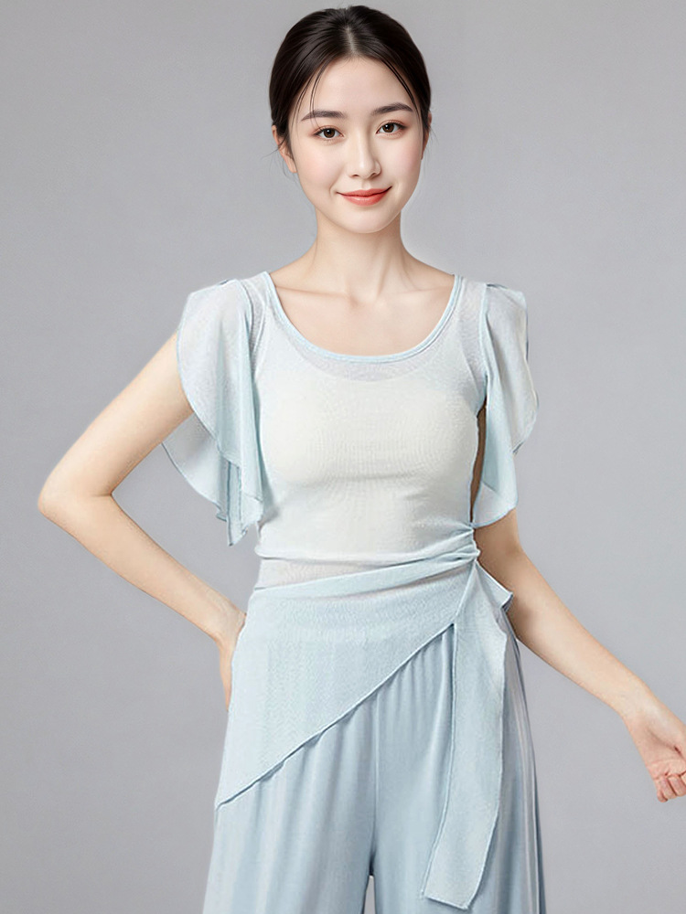 Classical Dance Gauze Women's Short-Sleeved Tops Modern Dance Chinese Dance Practice Clothes Performance Body Rhyme Clothes Training Clothes for Adults