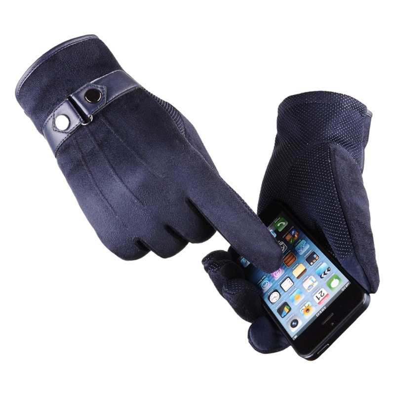 Suede Non-Falling Velvet Touch Screen Gloves for Men in Winter Thickeneded and Warm for Cycling and Driving Korean Casual Cotton Gloves Export