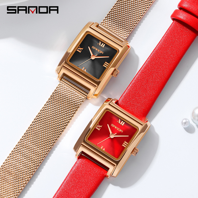 Sanda Hot-Selling Alloy Quartz Watch Casual Versatile Square Belt Watch Waterproof Personalized Retro Fashion Watch for Women